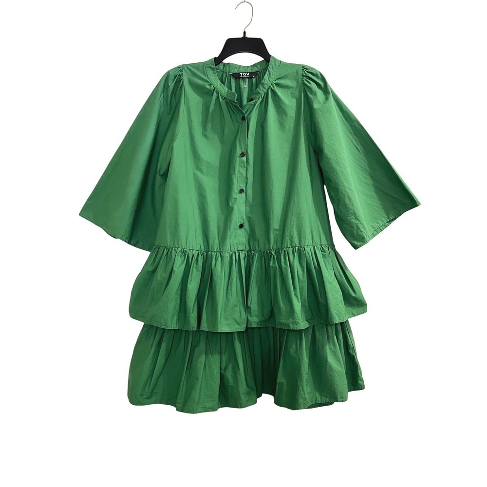 TOV Los Angeles Kelly Green‎ Tiered Poplin Smock Mini Dress Size 42 US L